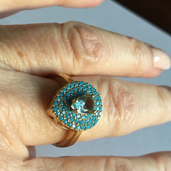 Drip turquoise silver ring, sz 8 - Picture 4 of 7